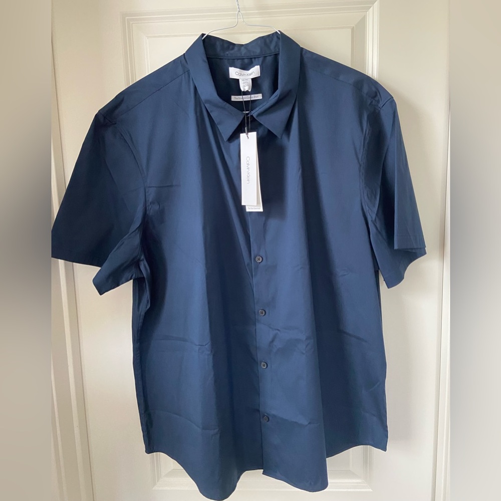 Calvin Klein Stretch Button Down Short Sleeve Shirt, Navy, Size XXL, NWT